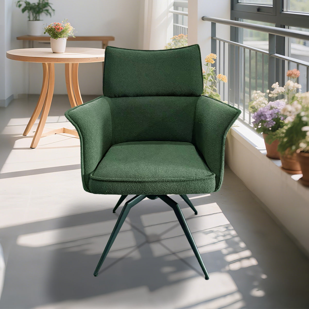 Moderne Swivel Lounge -stol med polstrede armer og metallbase