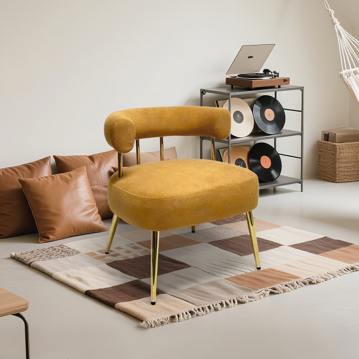 Golden Leg Velvet Barrel Accent Chair-bredt setet midthundre moderne spisestue og salongstol